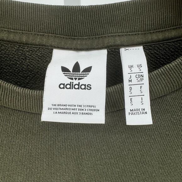 Adidas Sweatshirt Dark Green Trefoil Crew Neck Mens Small Relaxed Fit Athletic - Picture 8 of 10